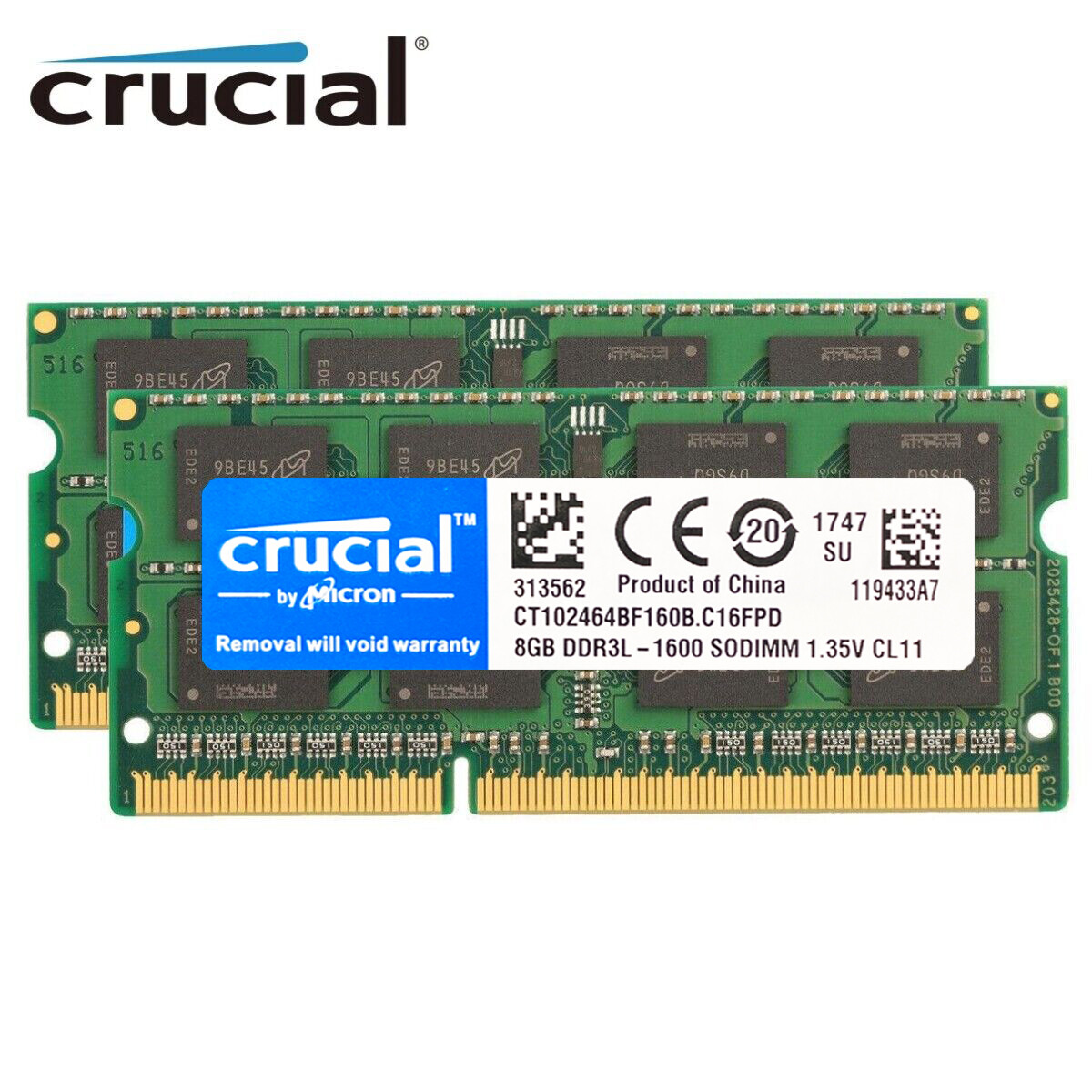 CRUCIAL 8GB DDR3L 1600 PC3-12800 Laptop SODIMM 204-Pin Memory RAM DDR3 1x 8G