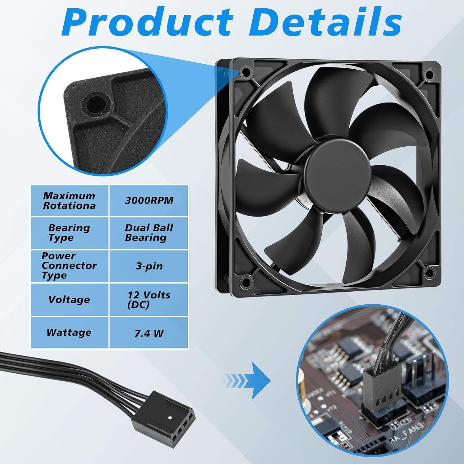 12 Pack 120 mm Computer Case Fans 3000 RPM High Performance Cooling 3 Pin 12v…