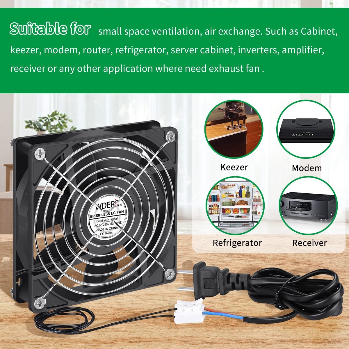 WDERAIR Small 120mm x 25mm EC 4 Inch Brushless Cooling Fan with AC Plug 110V …