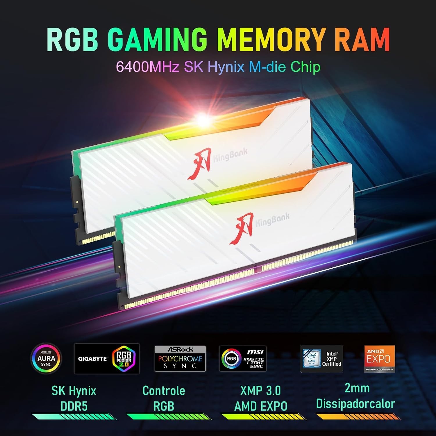 KingBank RGB Computer Desktop Memory Ram Hynix M-die DDR5 32GB (2x16GB) 6400MT/s