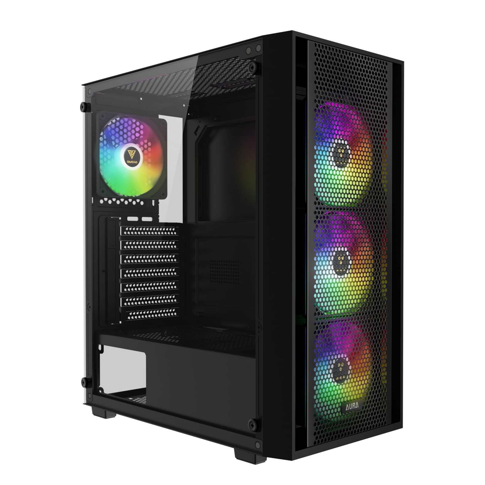 ATX Mid Tower Computer PC Case with Tempered Glass, 4X 120mm ARGB PWM Fans Ga…