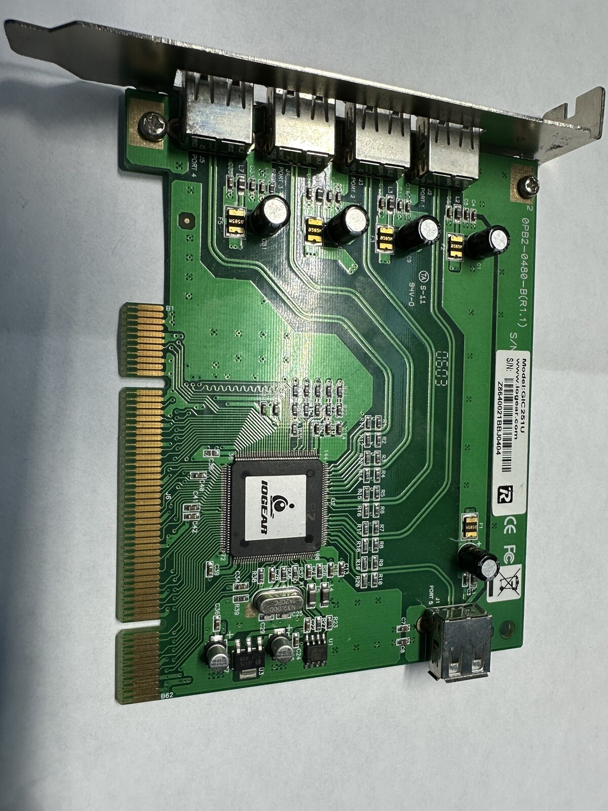 IOGEAR 4-Port PCI to USB Card, S/N: Z8640021BBJ0404