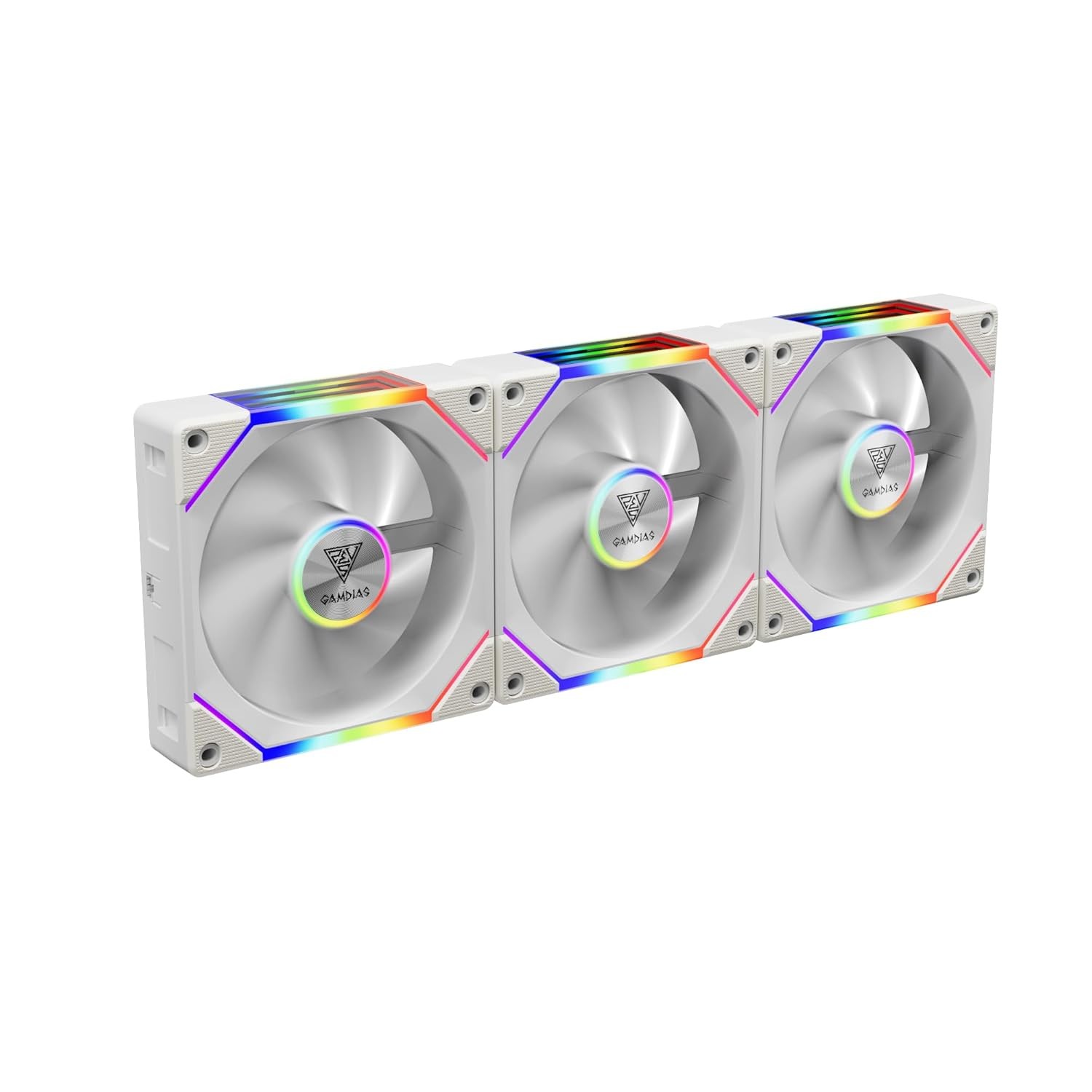 GAMDIAS 120mm ARGB PWM Fan Reverse Fan Blade x3 (3 Pack, no Hub) – White
