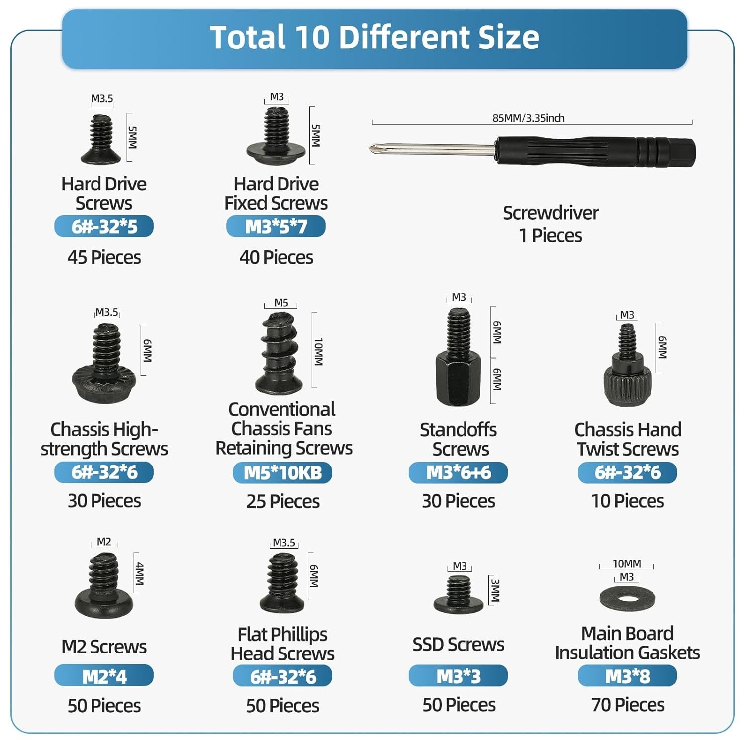 400PCS Computer Screws Assortment Kit with Screwdriver Motherboard Standoffs Scr