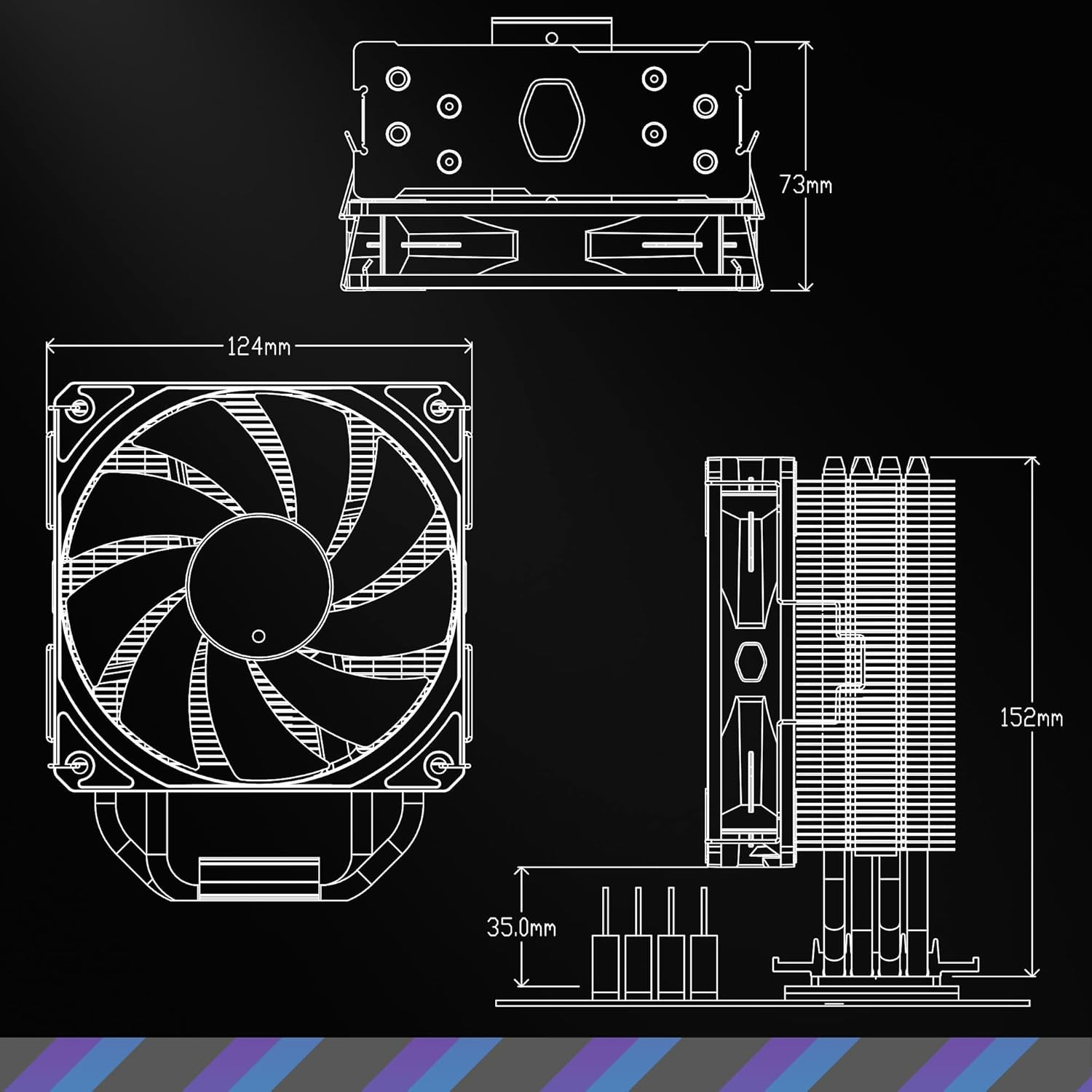Hyper 212 Spectrum V3 ARGB CPU Air Cooler, 120Mm PWM Fan, 4 Copper Heat Pipes, 1