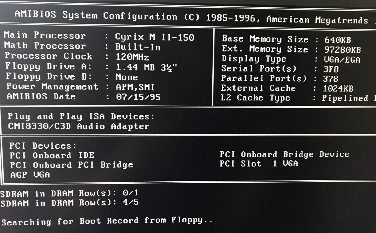 Vintage PCChips M590 motherboard super Socket 7 w/Cyrix MII-300gp cpu & 96mb RAM