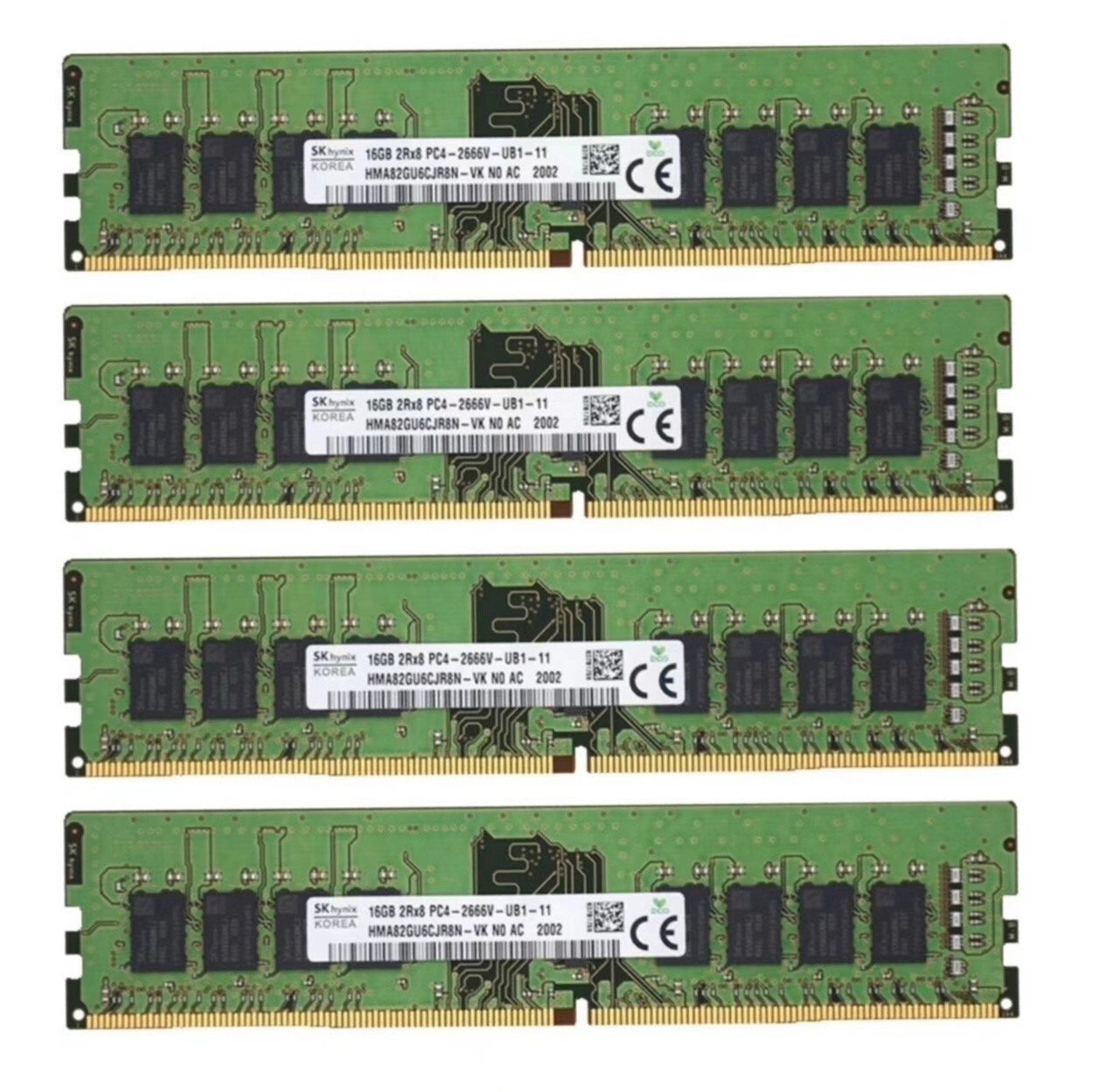 Hynix 64GB 4X16GB DDR4 2666MHz PC4-21300 2RX8 UDIMM Memory Ram HMA82GU6CJR8N-VK