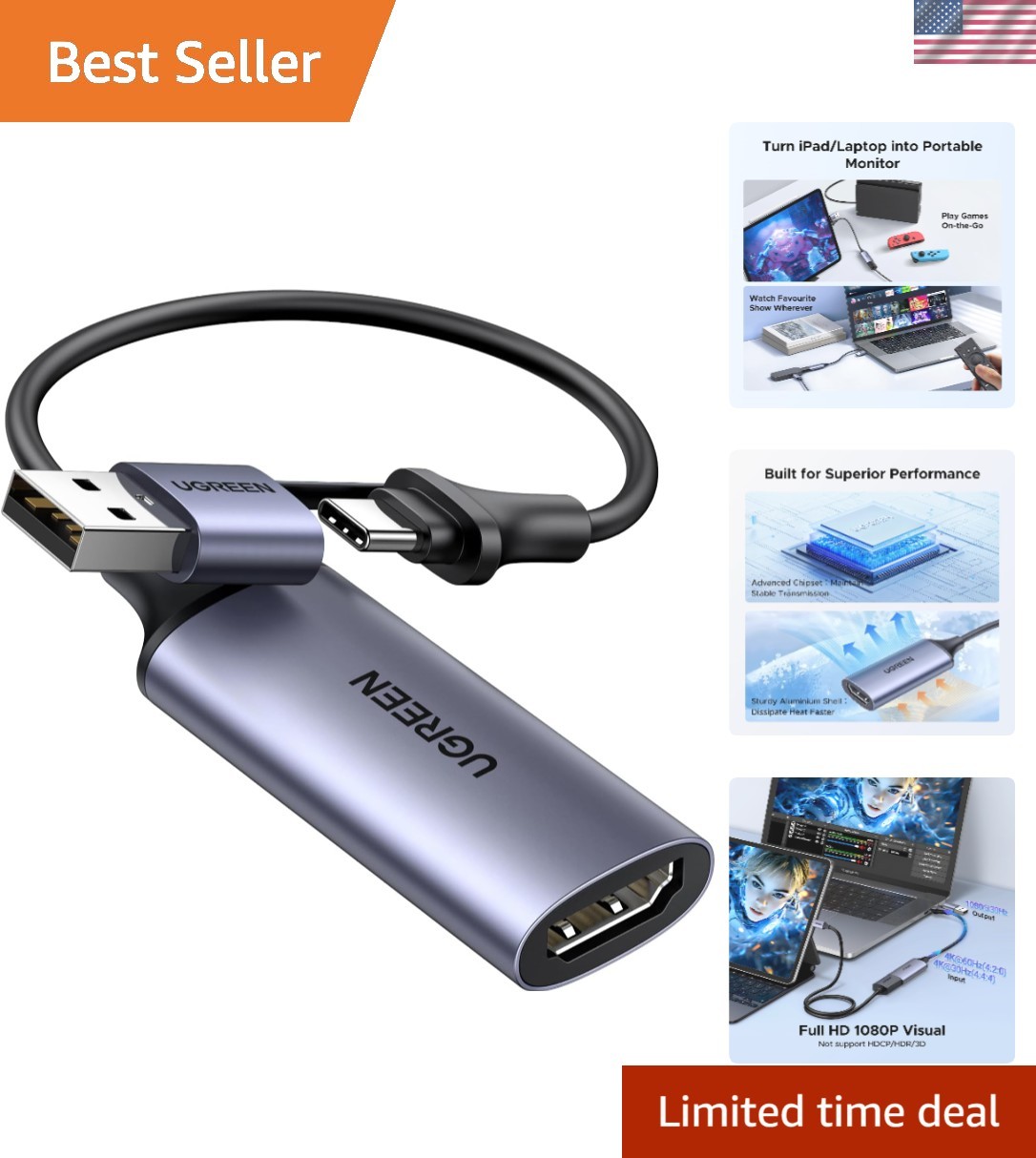 Fast & Portable HDMI Capture Card – 4K Input and 1080P Output for All Devices