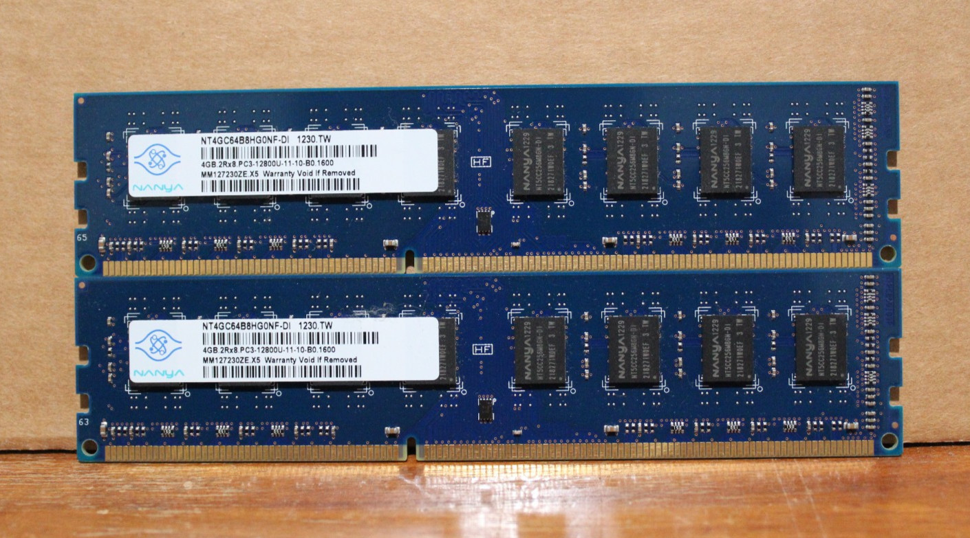 (LOT OF 2) Nanya 4GB 2Rx8 PC3-12800U DDR3-1600MHz Memory NT4GC64B8HG0NF-DI