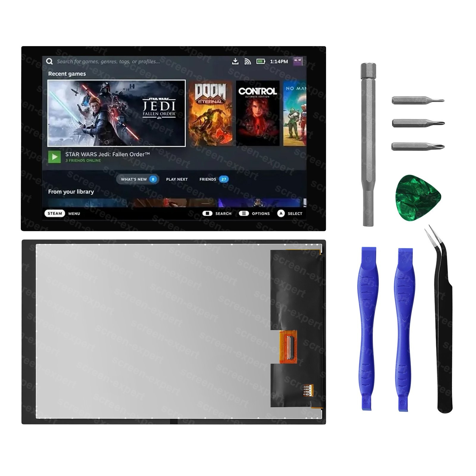 7in Steam Deck Handheld Game Console with Bezel LCD Touch Screen Assembly Black