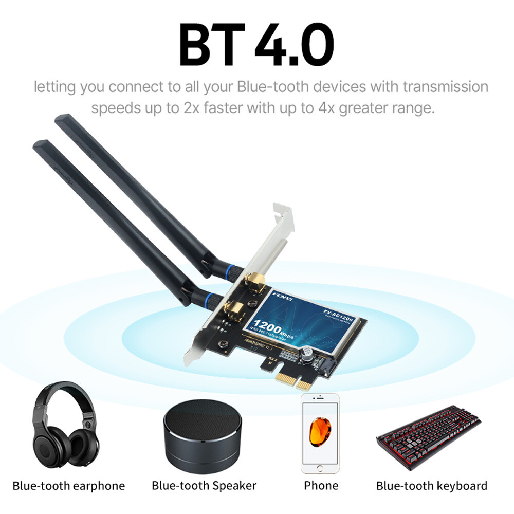 FV-AC1200 PCIE Wireless Bluetooth Adapter 802.11AC Network Card for Win7/8/10/11