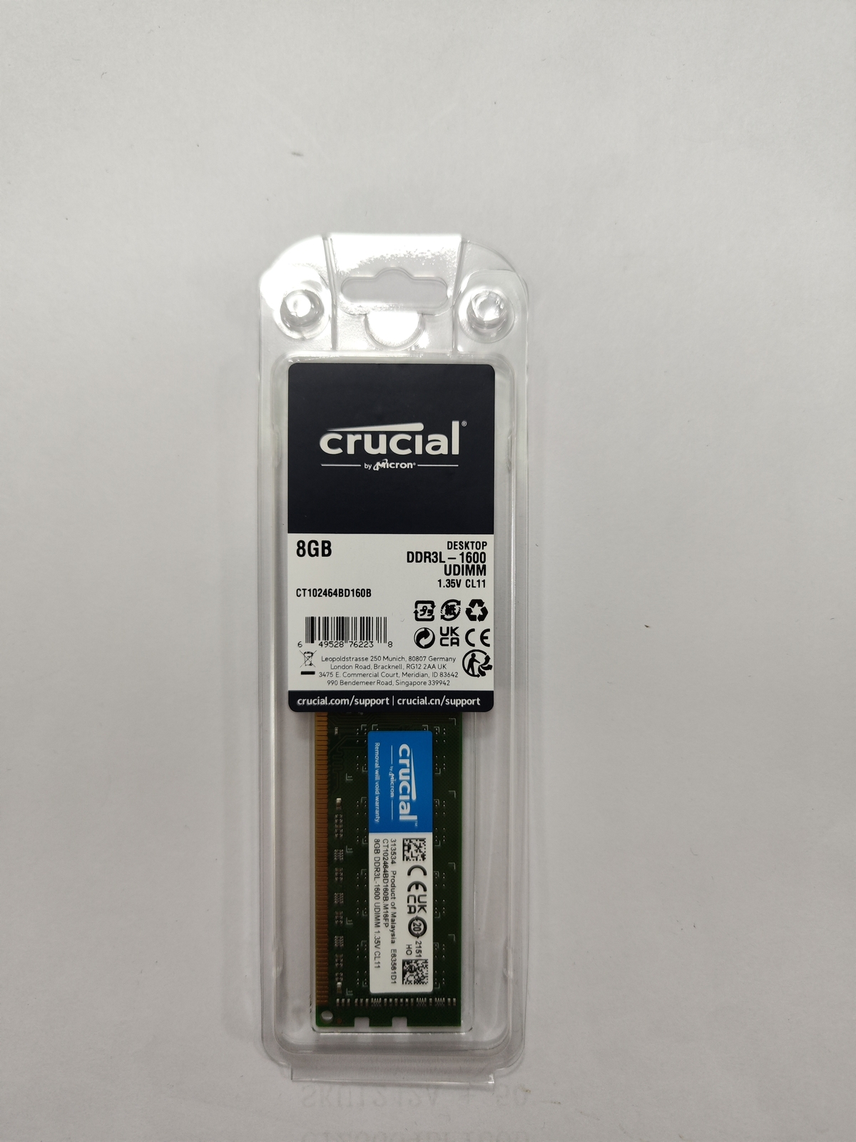 Crucial 8GB 1600MHz DDR3L UDIMM RAM 2RX8 PC3L-12800 204-Pin 1.35V Desktop Memory