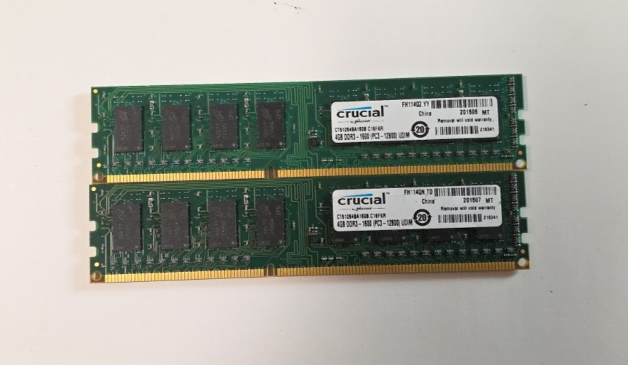 8GB (4GB X2) Crucial PC3-12800U DDR3-1600 CL11 CT51264BA160B.C16FKR Desktop