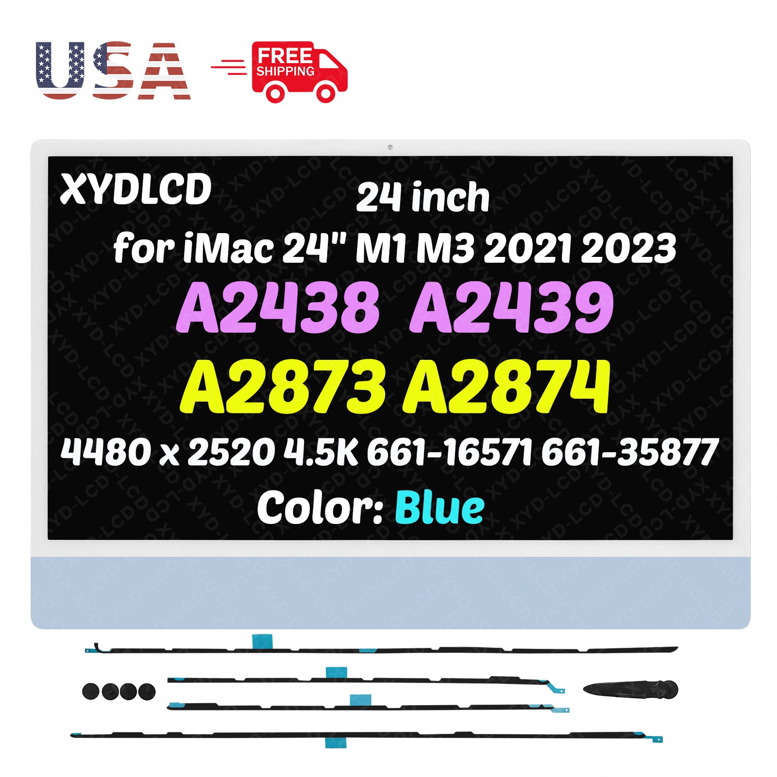 for iMac 24″ M3 A2873 EMC 8206 661-16571 LCD Screen Display w/Adhesive 4.5K Blue