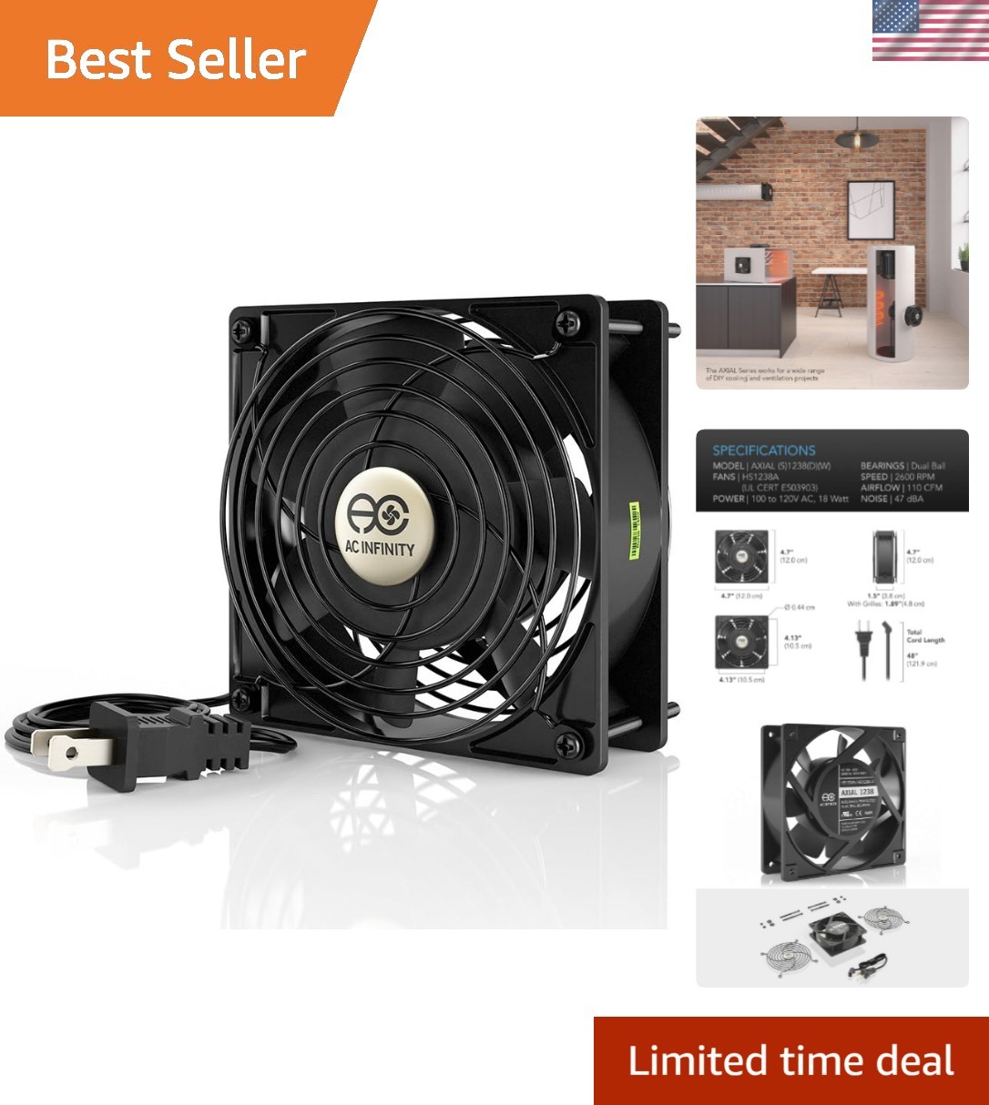 Aluminum Muffin Fan 120mm x 38mm – 2600 RPM, Ideal for Cooling and Ventilation
