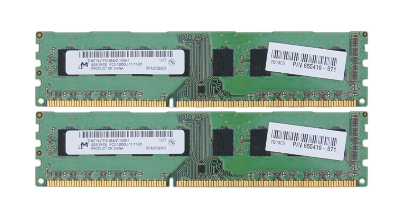 Micron 8GB (2x4GB) PC3-12800 DDR3 1600MHz Non-ECC Memory Module 655410-571