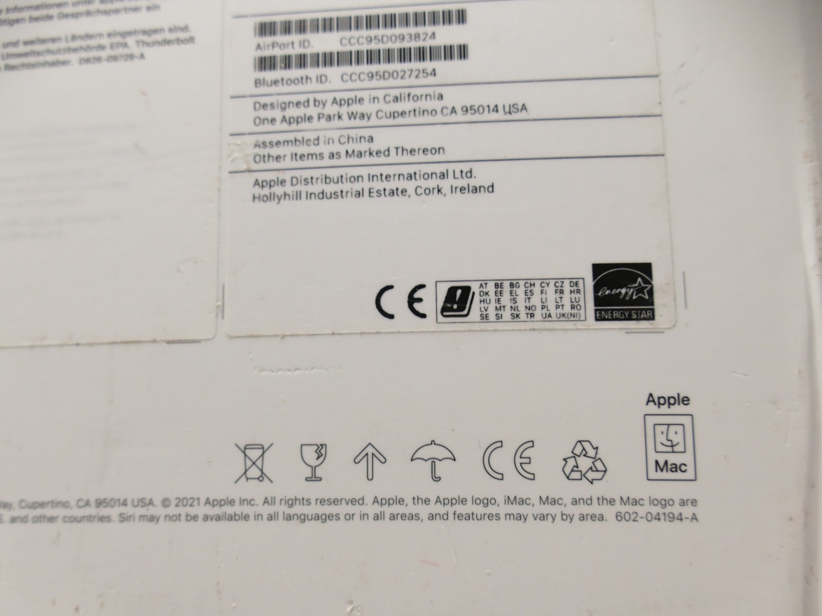 Boxed iMac 24-inch Model No. A2439 iMac Pink/8C Box Only V-504