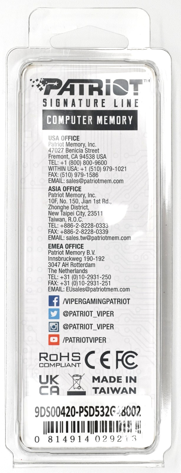Patriot Signature Line 32GB DDR5 UDIMM 4800 MHz PC5-38400 288-pin PSD532G48002