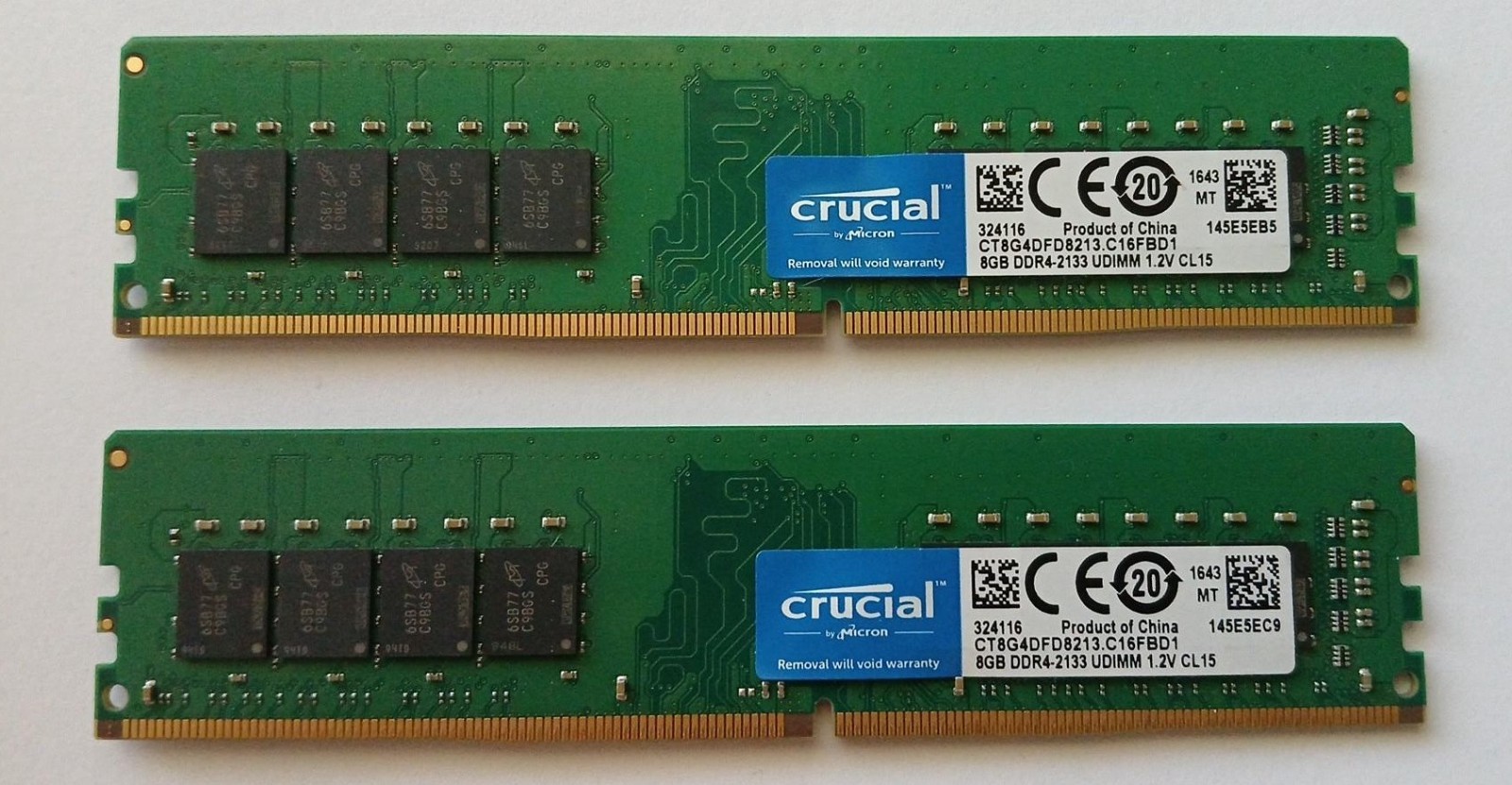 Lot of 2 Genuine Crucial by Micron 8GB DDR4 Desktop Memory Modules