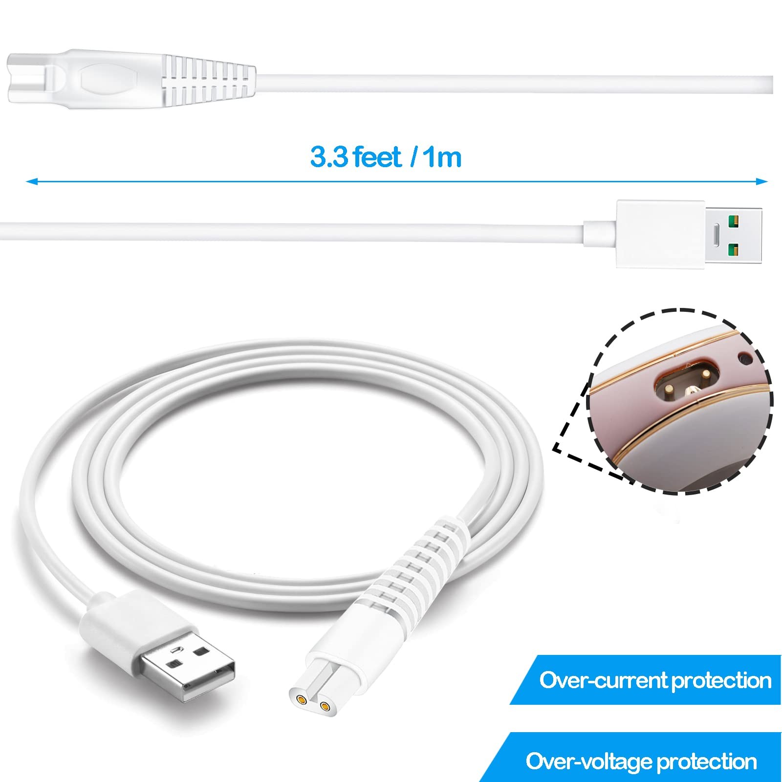 Charging Cable Replacement for Flawless Legs 1 Count (Pack of 2), White