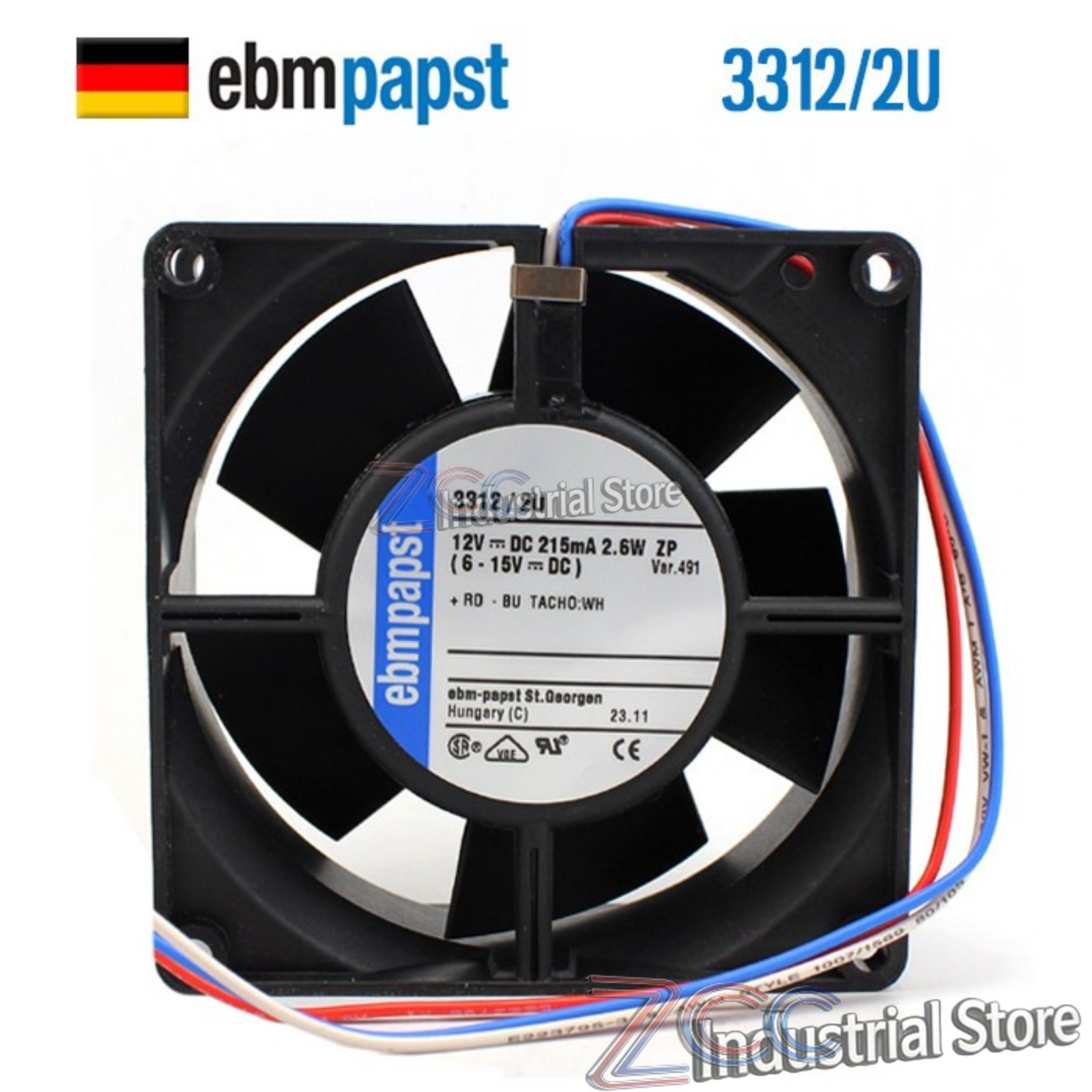 Ebmpapst 3312U/2U 929232mm DC12V 2.6W 3 Wire 3000RPM Axial Fan Durable