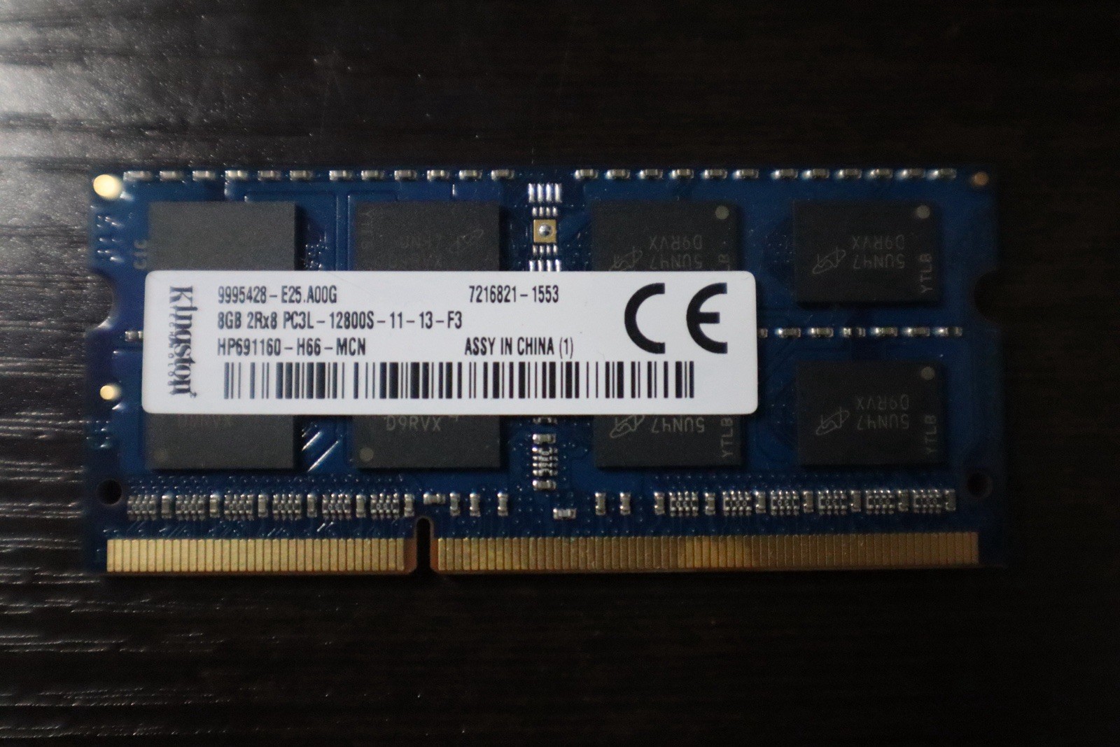 Kingston 8GB DDR3L PC3L-12800S 204-Pin SO-DIMM Unbuffered HP691160