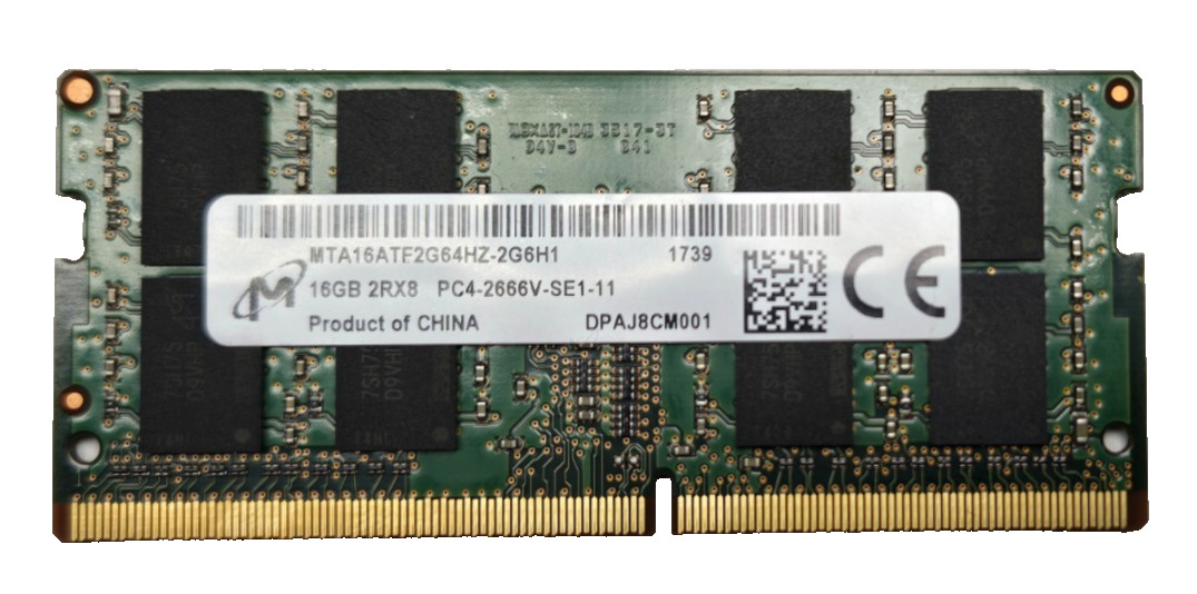Micron 16GB DDR4 2666MHz Laptop RAM PC4-2666V 2Rx8 SODIMM MTA16ATF2G64HZ-2G6H1