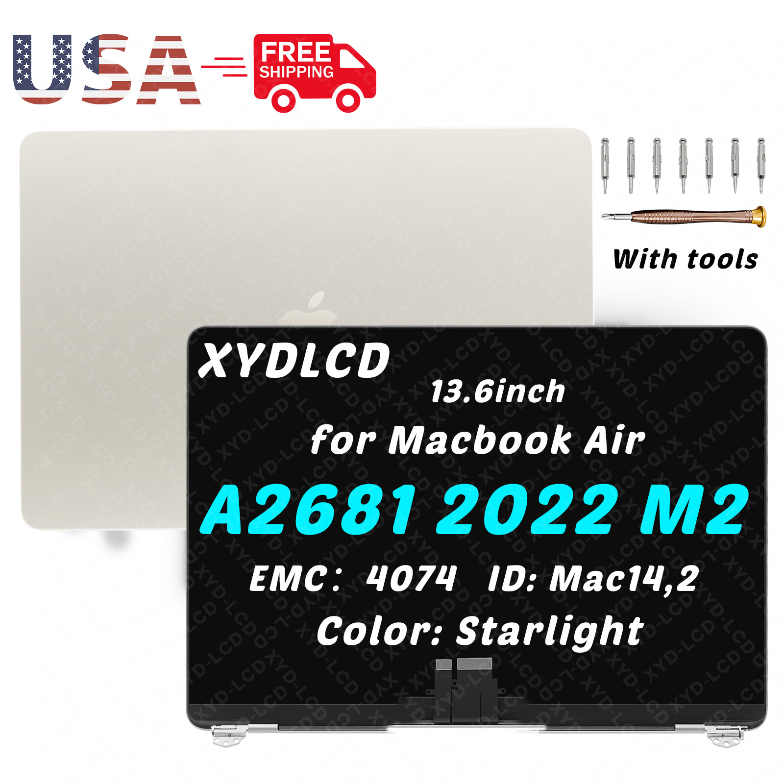 13″ for Macbook Air A2681 M2 2022 EMC4074 LCD Screen Display Assembly(Starlight)
