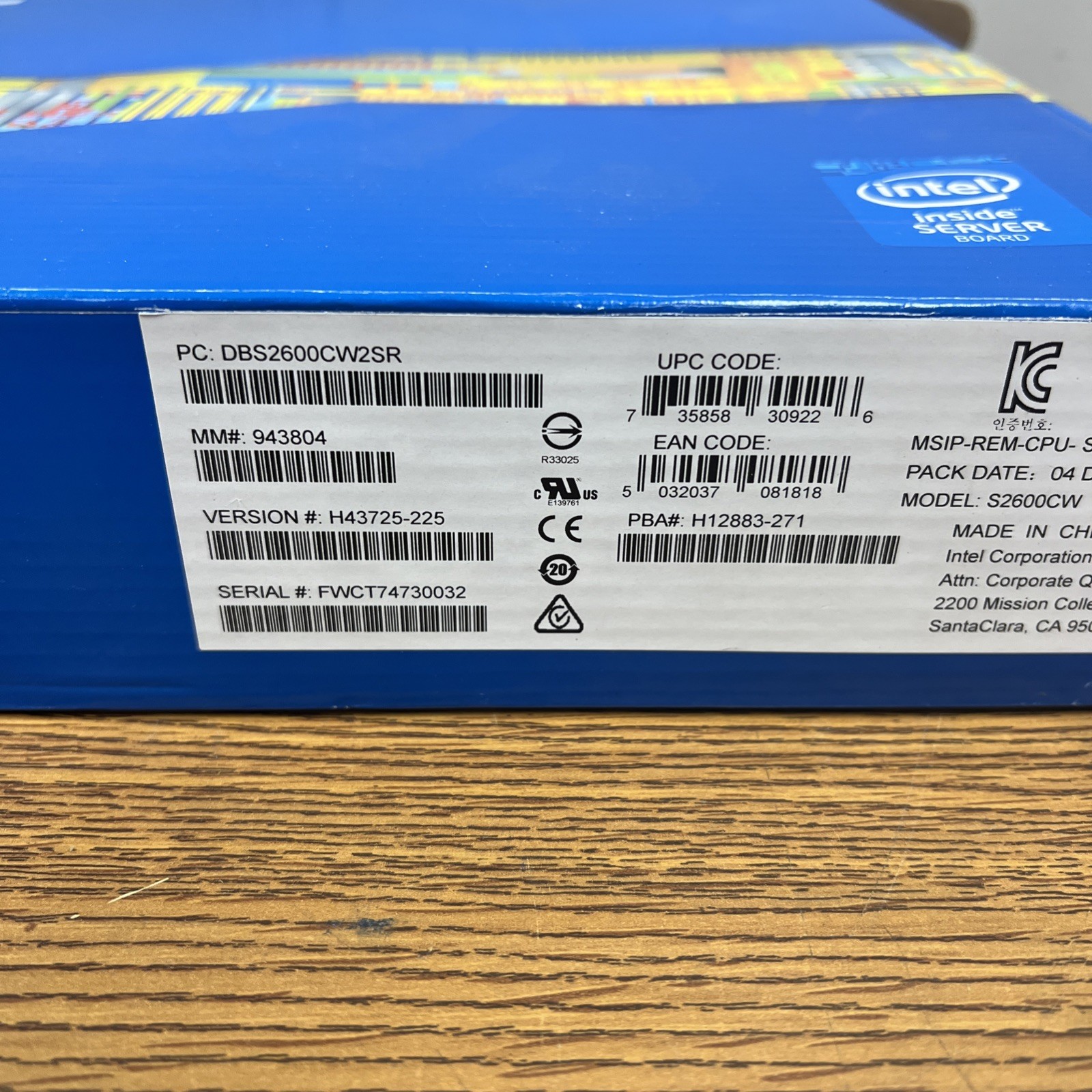 Intel DBS2600CW2SR Server Board – OPEN BOX Anti-static bag sealed