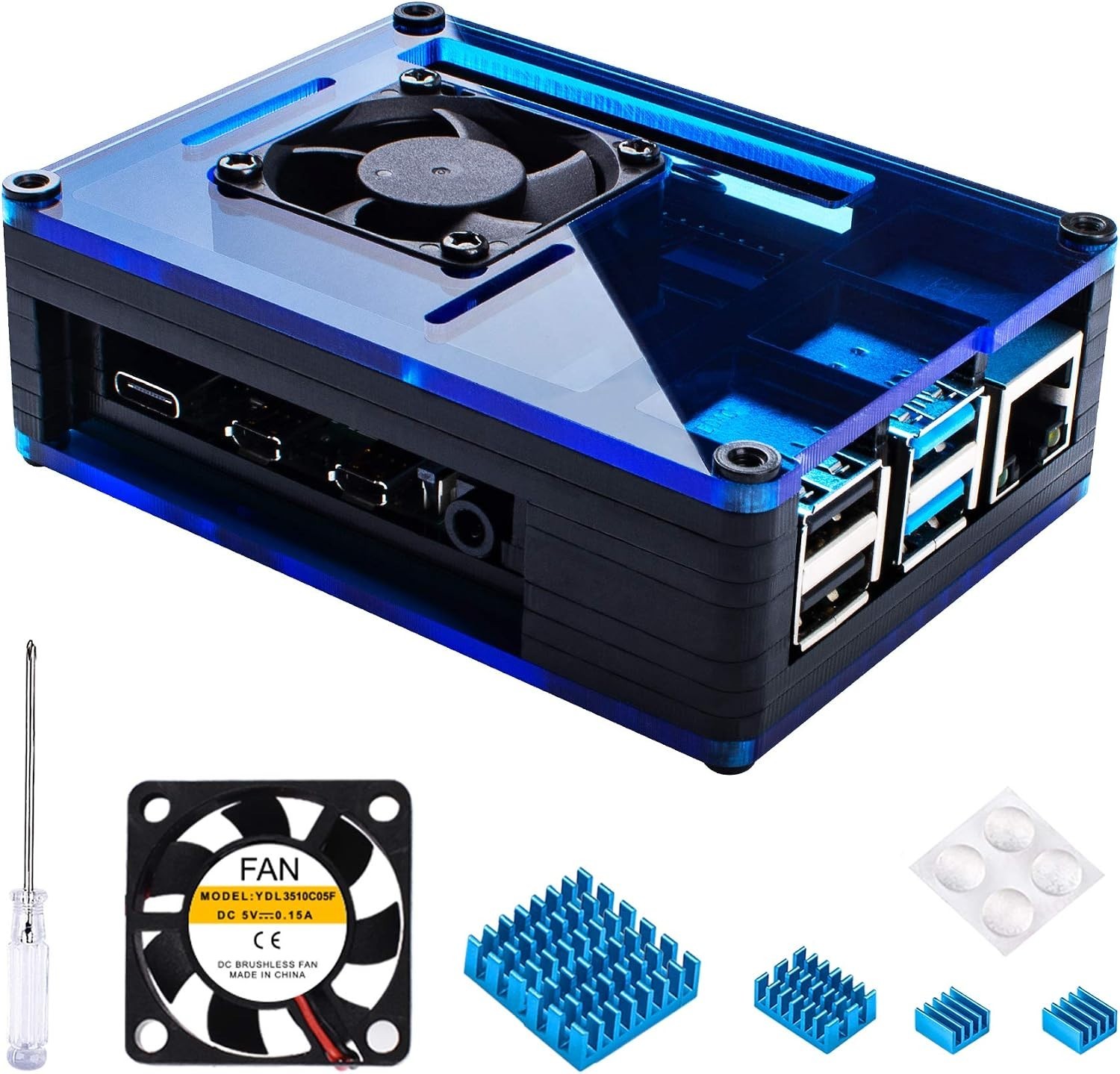 Portable Raspberry Pi 4B Enclosure with Built-in Fan and Heatsinks for Cooling