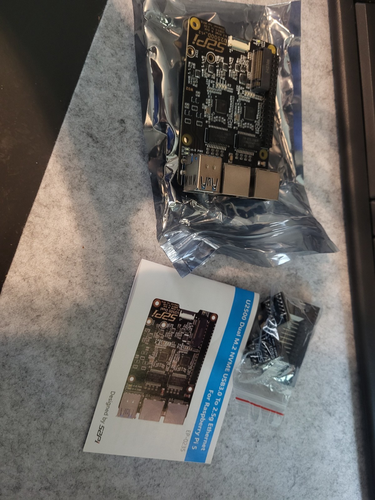 U2500 M.2 Nvme Dual USB3.0 To 2.5g Ethernet For Raspberry Pie 5 Adapter Board.