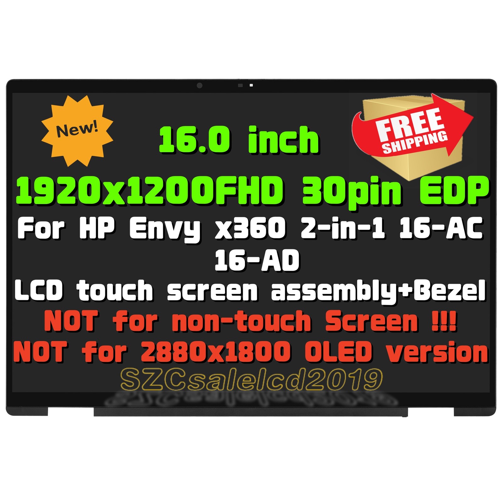16″ For HP Envy x360 2-in-1 16-AD LCD Touch Screen Digitizer+Bezel 16-AD0023DX