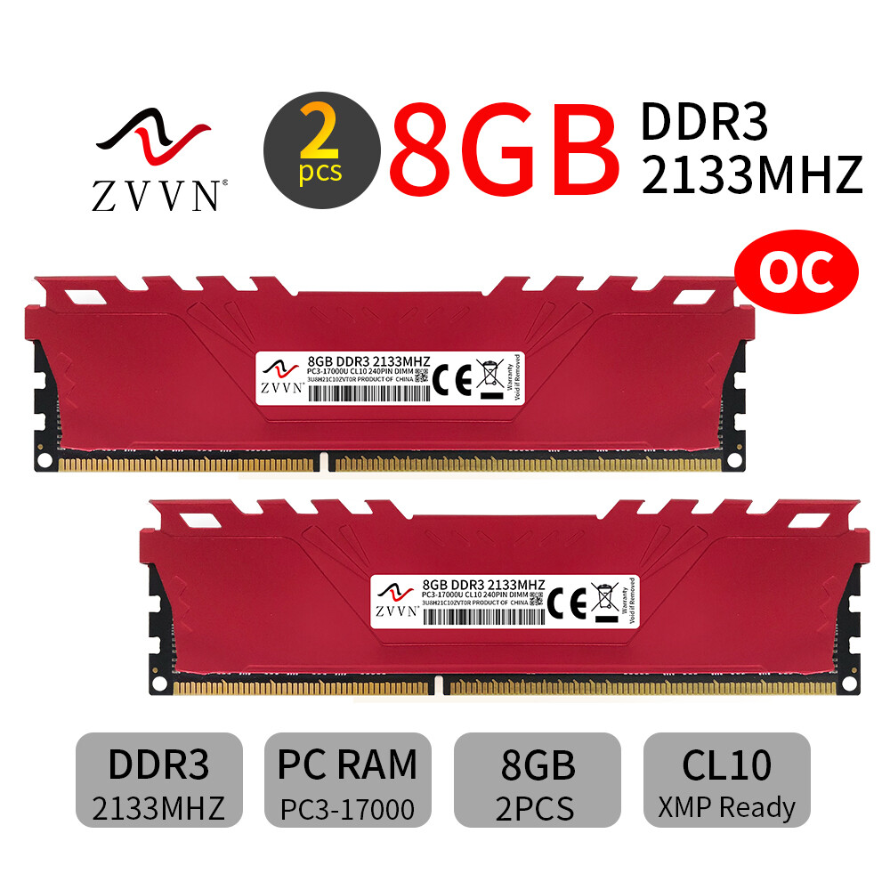 16GB 2x 8GB DDR3 2133MHz OC PC3-17000U CL10 240Pin DIMM Desktop Memory ZVVN RED