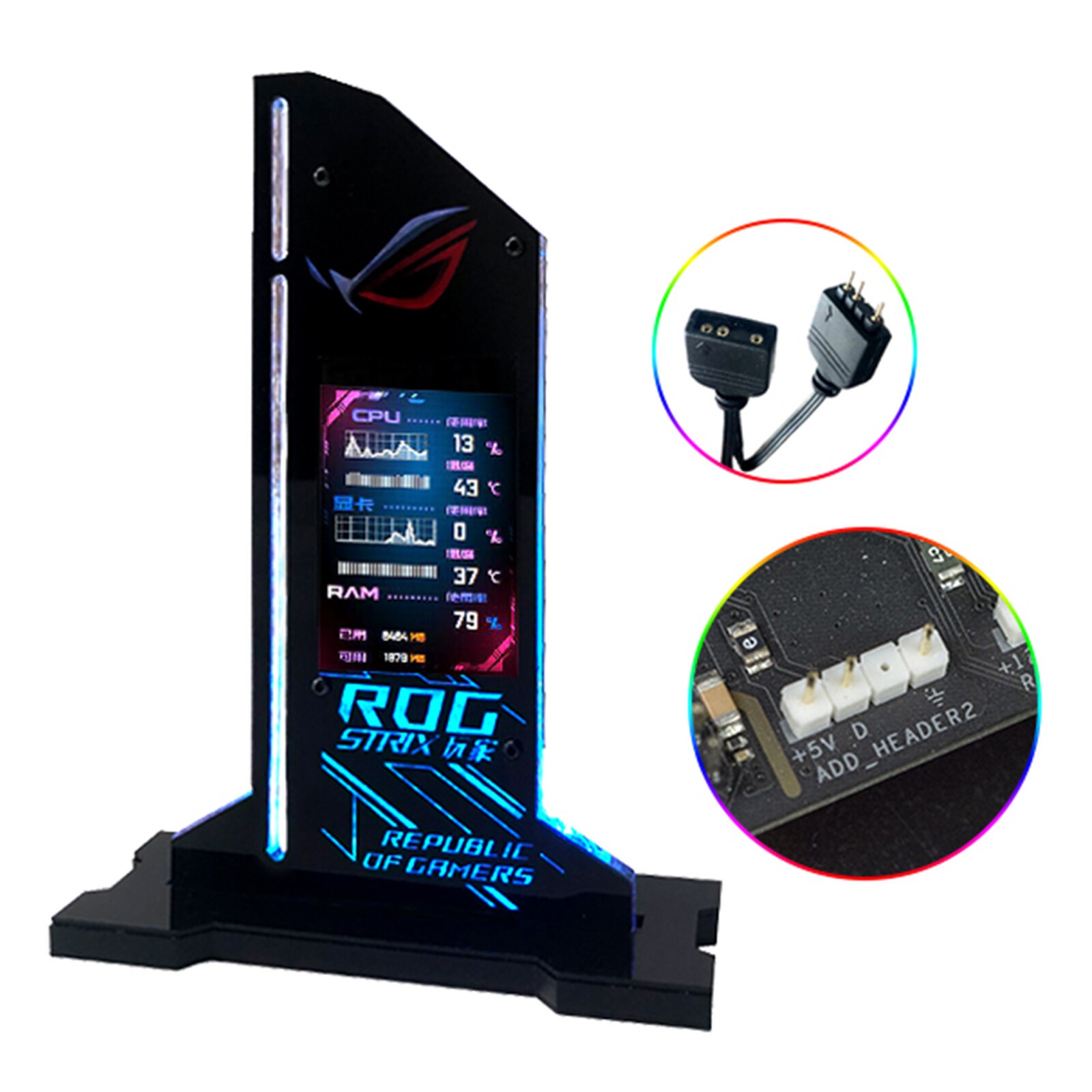 Metal Graphic Video Card Bracket VGA Holder 2.4″ LCD RGB CPU GPU RAM Monitor.