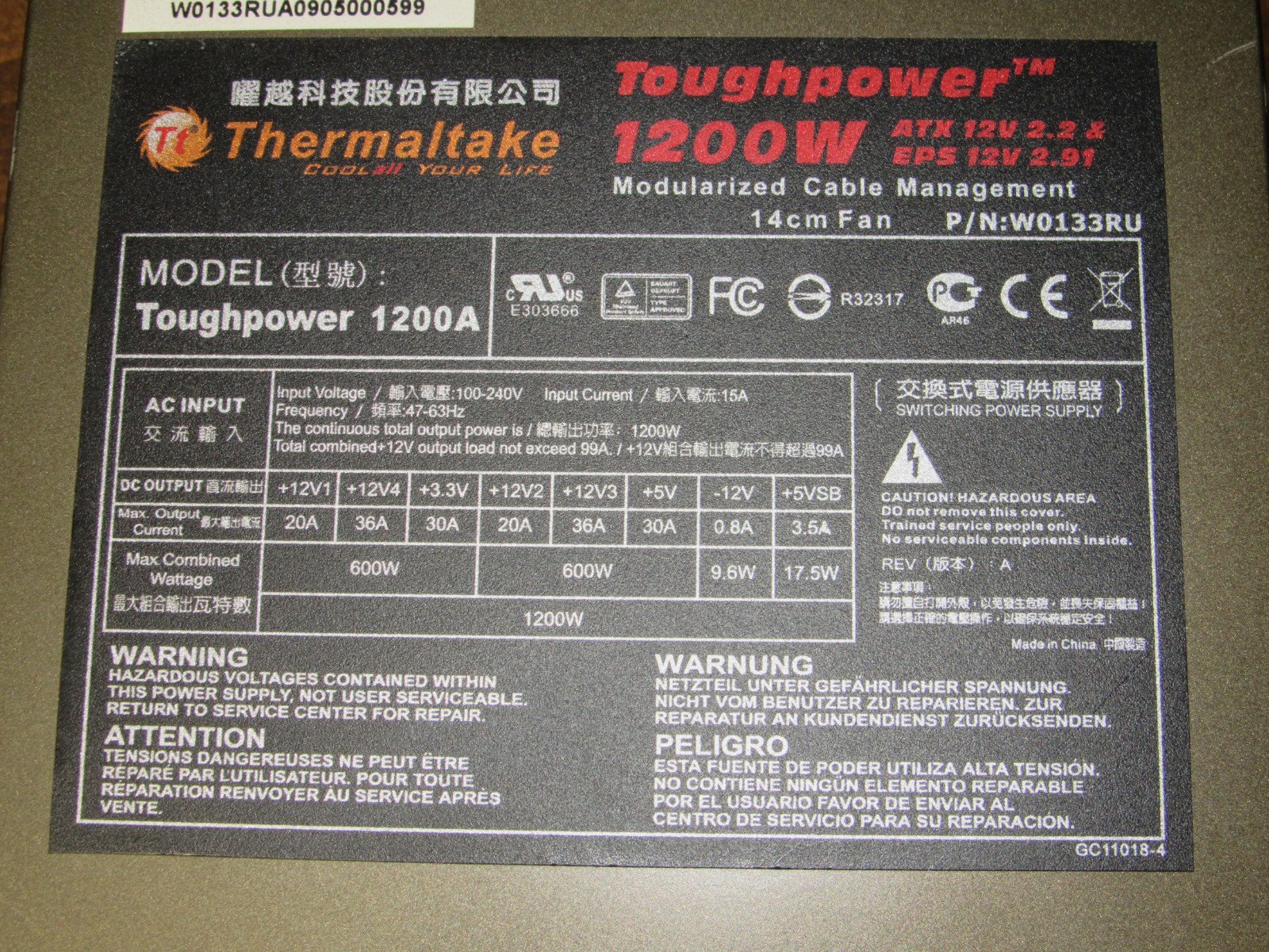 Thermaltake Toughpower 1200W Modular ATX Universal Power Supply