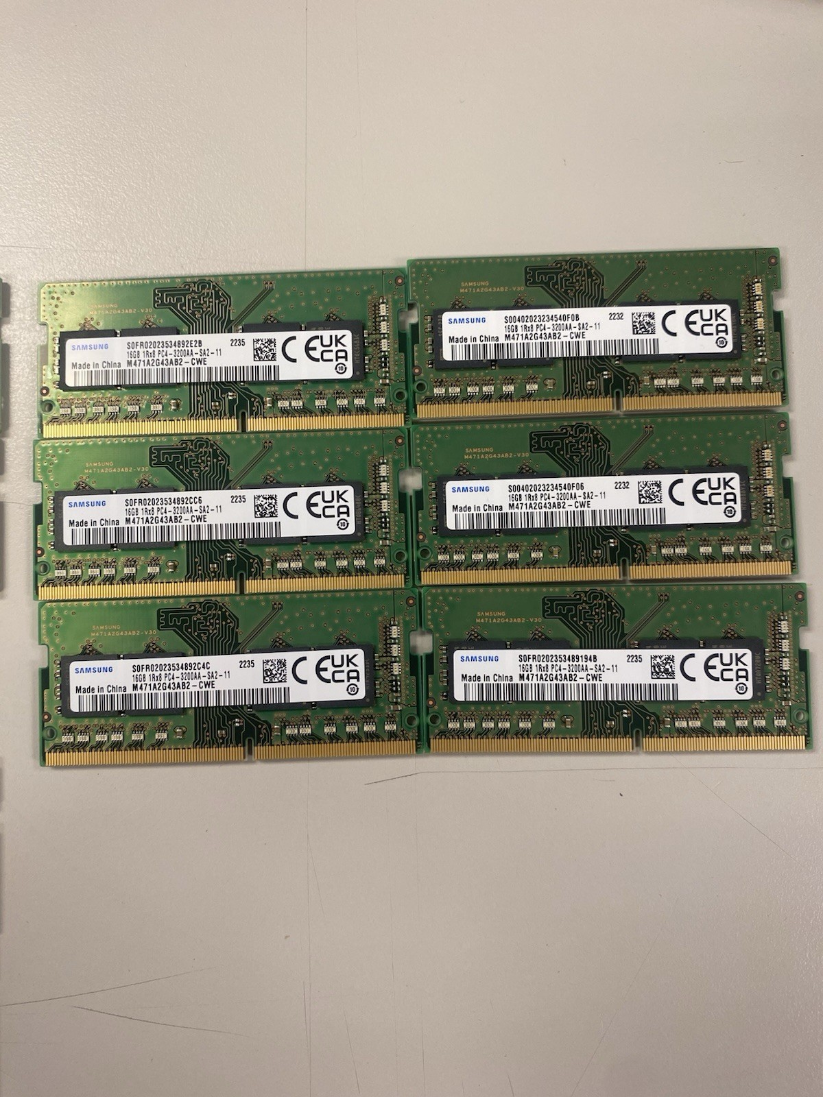 Lot Of 20 Samsung, Kingston, SK Hynix 16GB DDR4 SO-DIMM 260-Pin PC4-3200AA