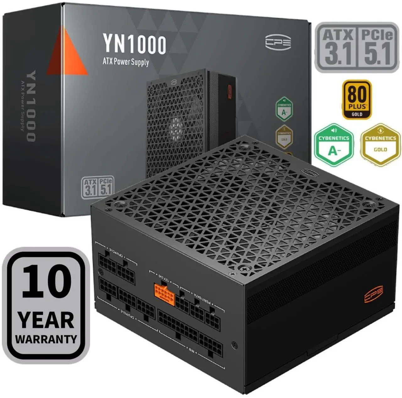 PCCOOLER CPS YN1000 Fully Modular Power Supply, 80 PLUS Gold 1000W PSU, 12V-2×6