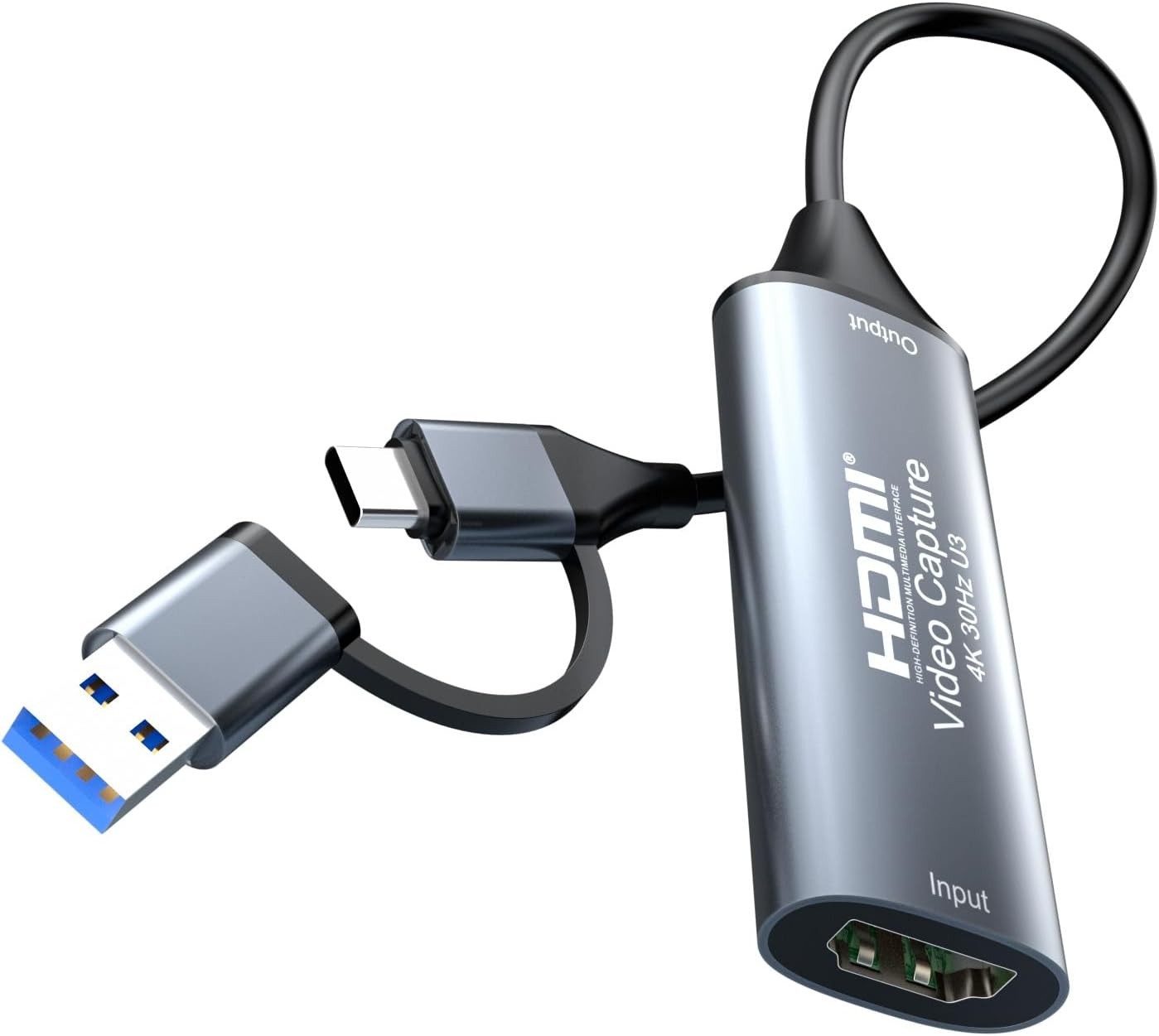 HDMI Video Capture Card, USB3.0 HDMI to USB C, 4K1080p30fps Video/Audio Capture