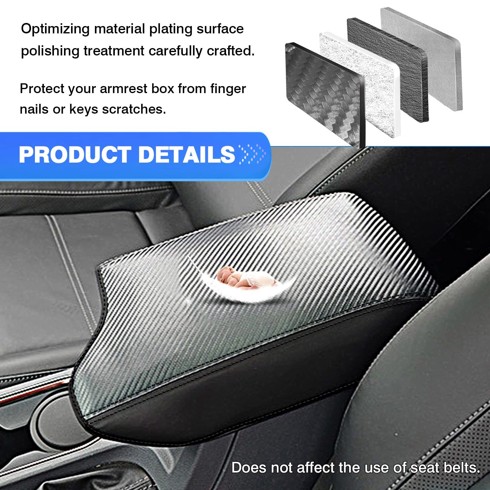 Autorder Center Console Cover for 19-23 Ford Ranger, Carbon Fiber Black