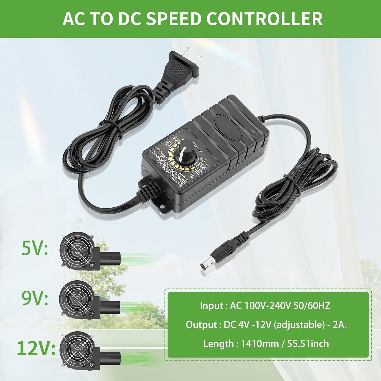 97mm x 33mm BBQ Blower Fan 12V with 120V – 240V AC Plug Variable Speed Controlle
