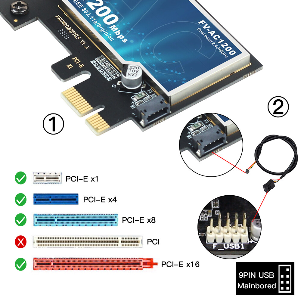 Desktop PCI-E PC WiFi Bluetooth Card Wireless-AC Dual Band Network WiFi Adpater