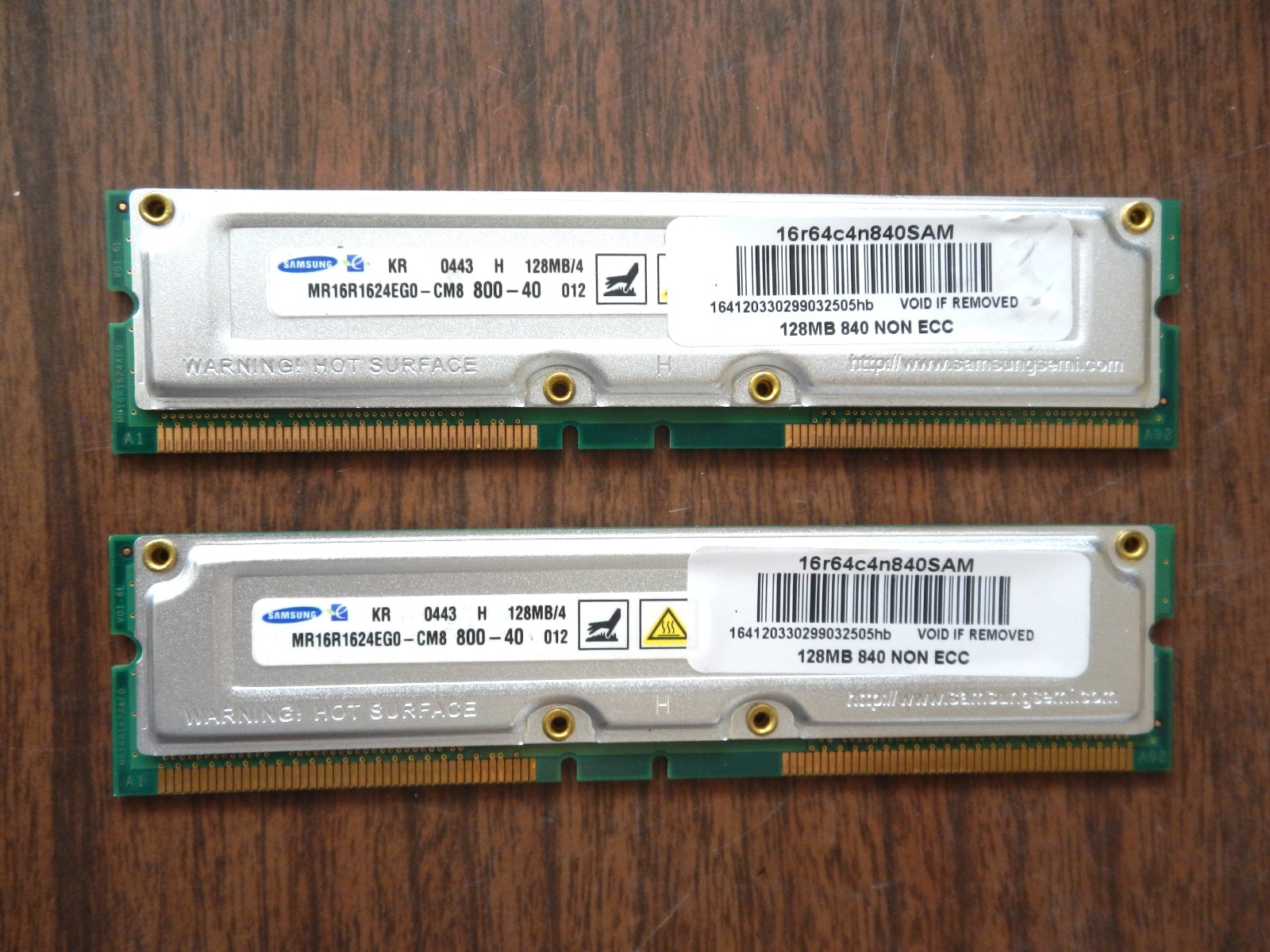 2 modules 128MB-40 Samsung Rambus Memory 800-40 RDram NON ECC – GRADE A