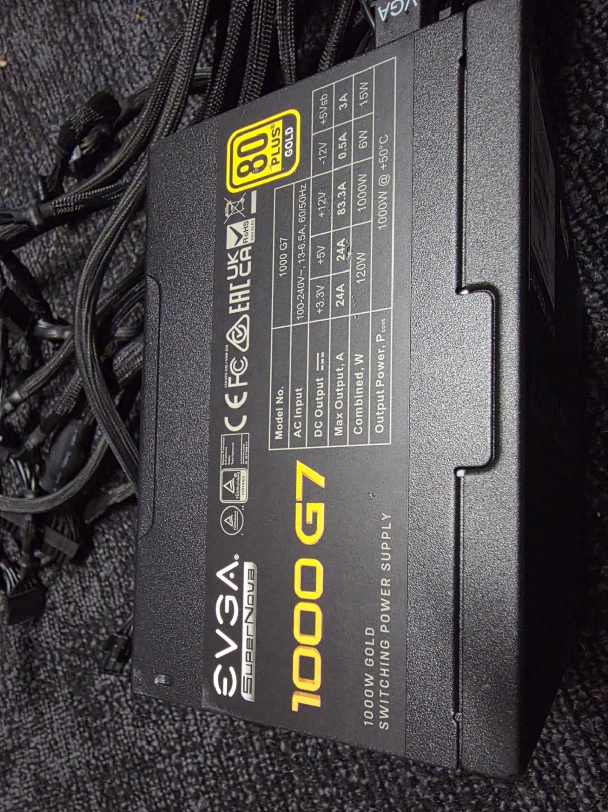 EVGA SuperNOVA 1000 G7, 80 Plus Gold 1000W, Fully Modular, Eco Mode with FDB Fan