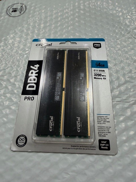 New Crucial Pro 64GB Kit (2x32GB) DDR4 3200MHz C22 UDIMM Desktop Memory Kit