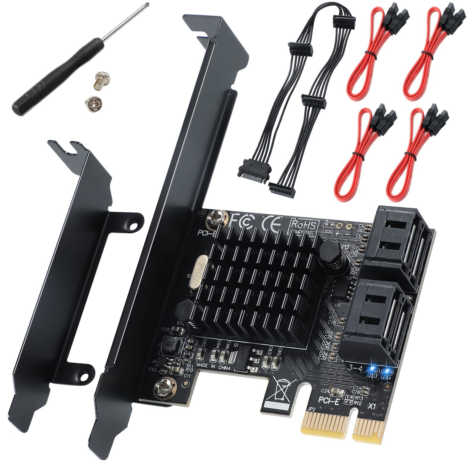 ACTIMED PCI-E X1 to SATA 3.0 Controller Card, 4-Port SATA III 6Gbps Expansion…