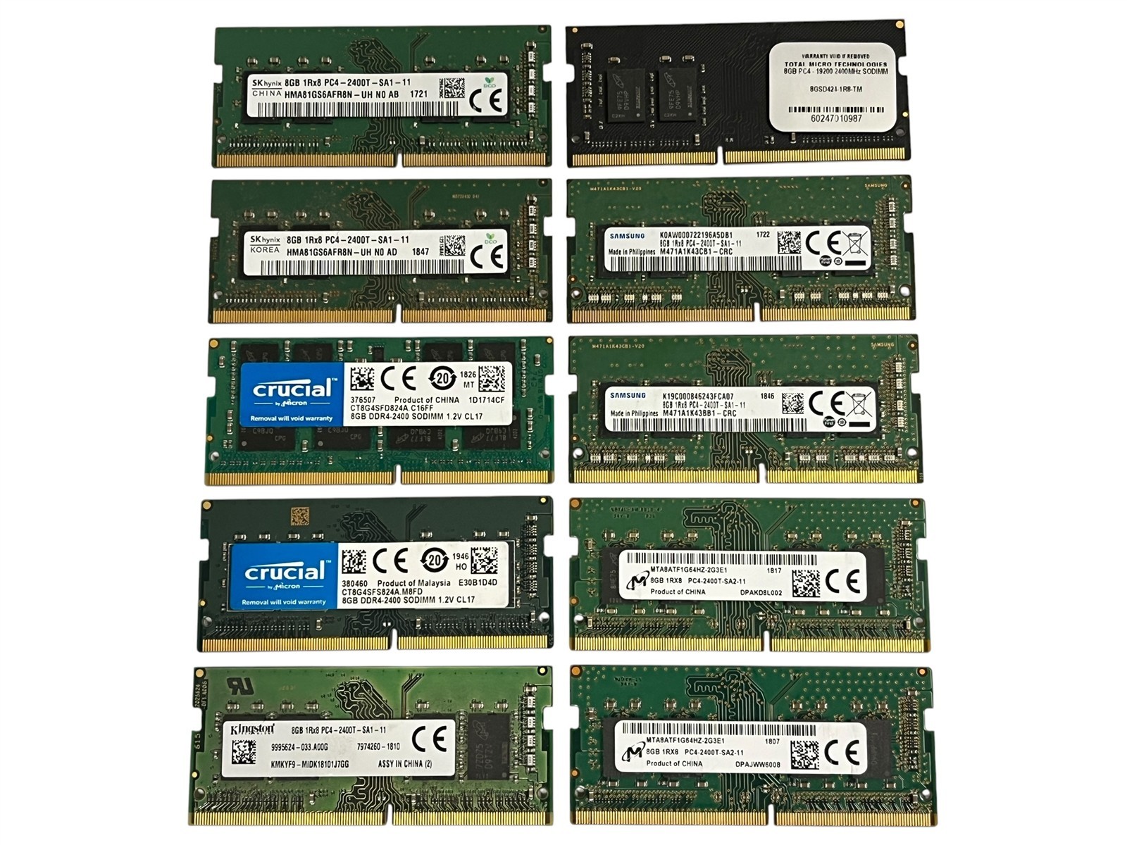 LOT 10: Mixed Brand 8GB 2400T DDR4-2400 PC4-19200 SODIMM Laptop RAM Memory