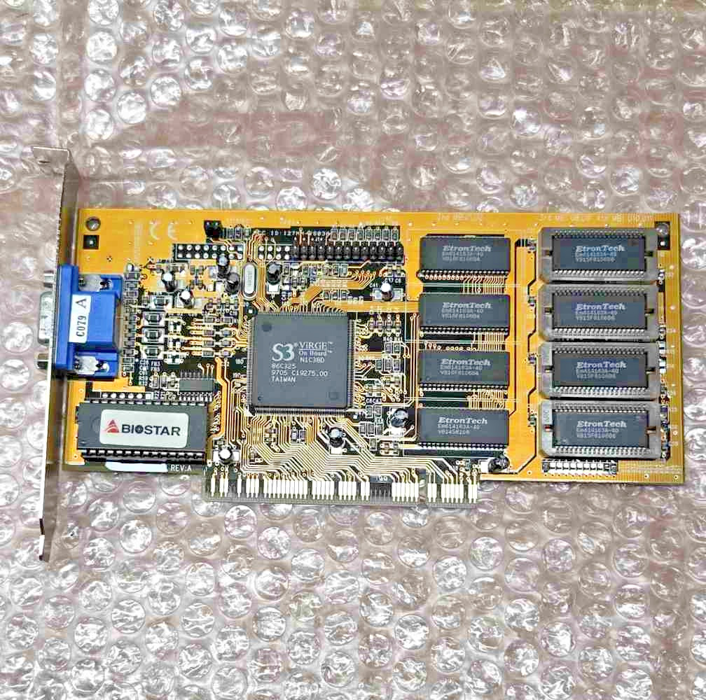 Tested 1997 Biostar 4MB SVGA PCI graphics card, S3 Virge 86C325