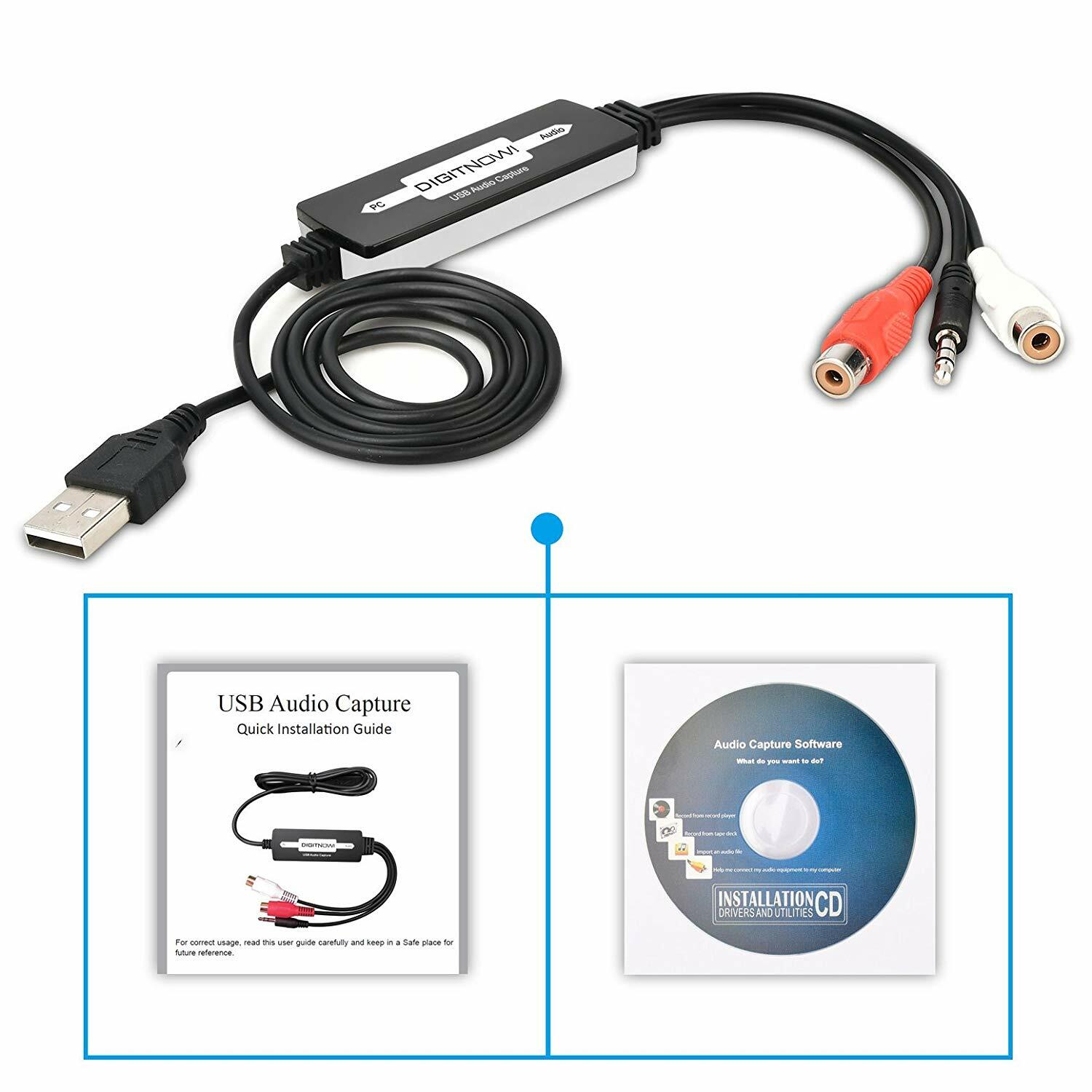 USB Audio Capture Card Grabber for Vinyl Cassette Tapes to Digital MP3 Converter
