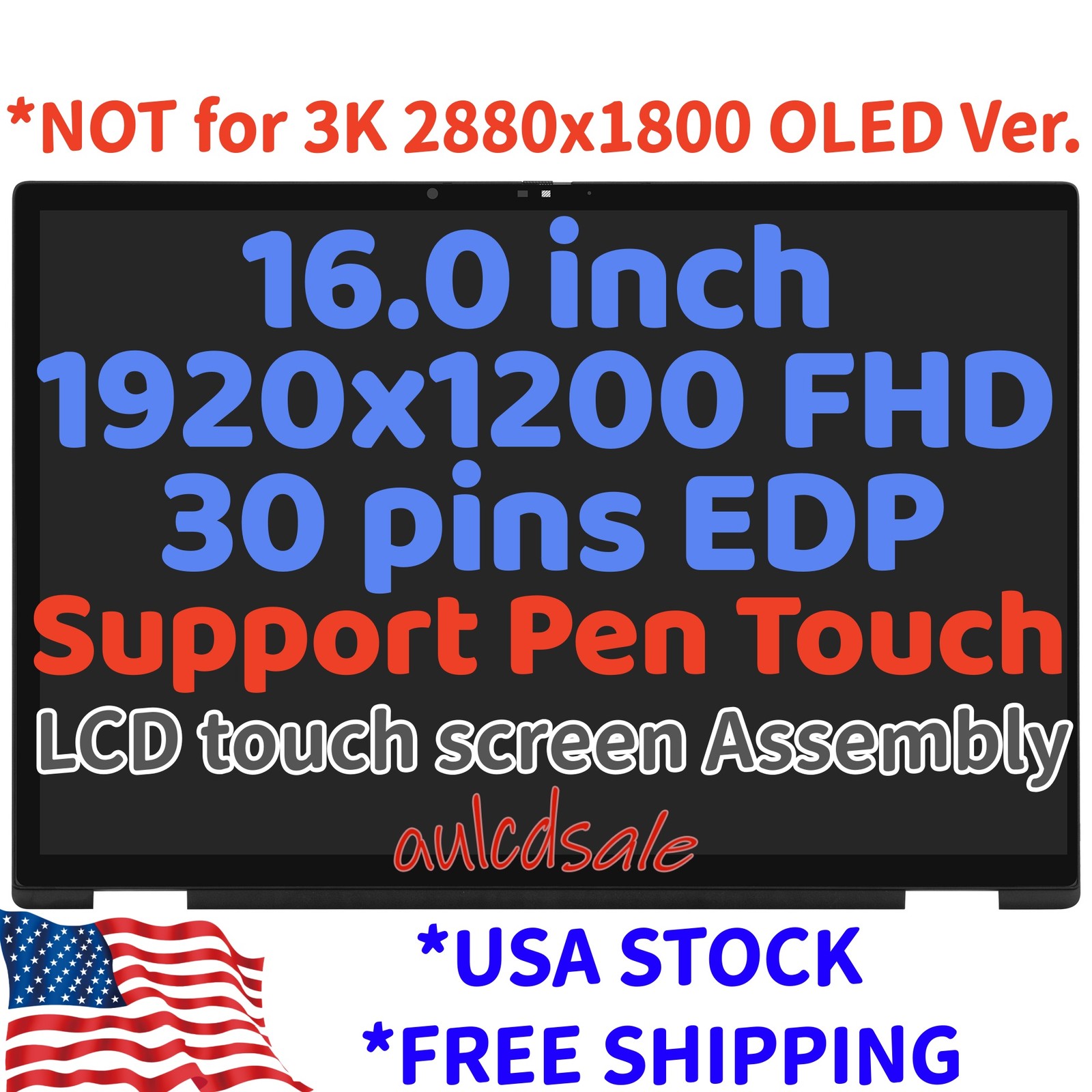 16in For HP OmniBook X Flip 2-in-1 16Z-AR FHD LCD Touch Screen Digitizer Display