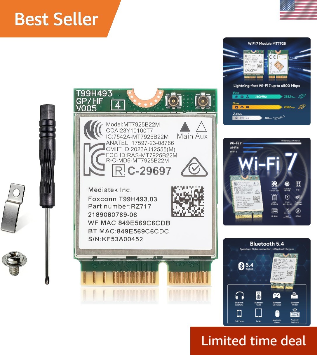 Upgrade to WiFi 7 BE6500 M.2 2230 Card – Unmatched 6.5Gbps Speed, Bluetooth 5.4